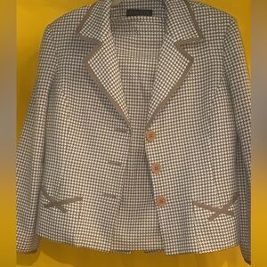 Blacker Beige White Houndstooth Tweed Pocket Jacket & Skirt Suit Set Sz 12P